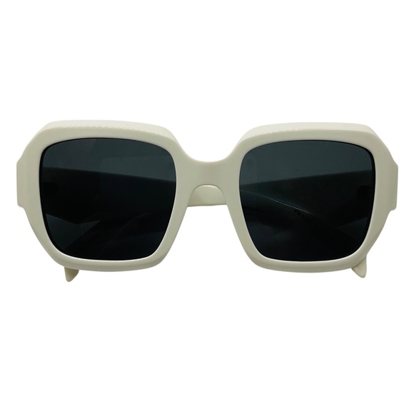 PRADA POLISHED WHITE / GREY LENS SQUARE ACETATE FRAME SUNGLASSES main image 4